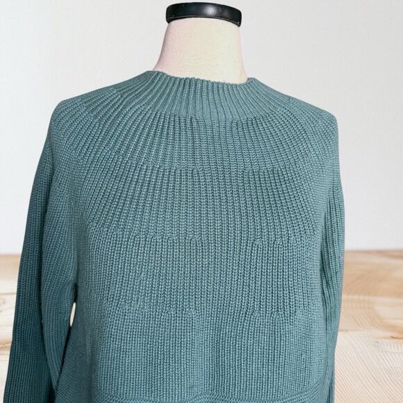J Jill Sage Green Tunic Sweater Sz L ribbed Knit A Line Lagenlook Wool Blend - Picture 2 of 8